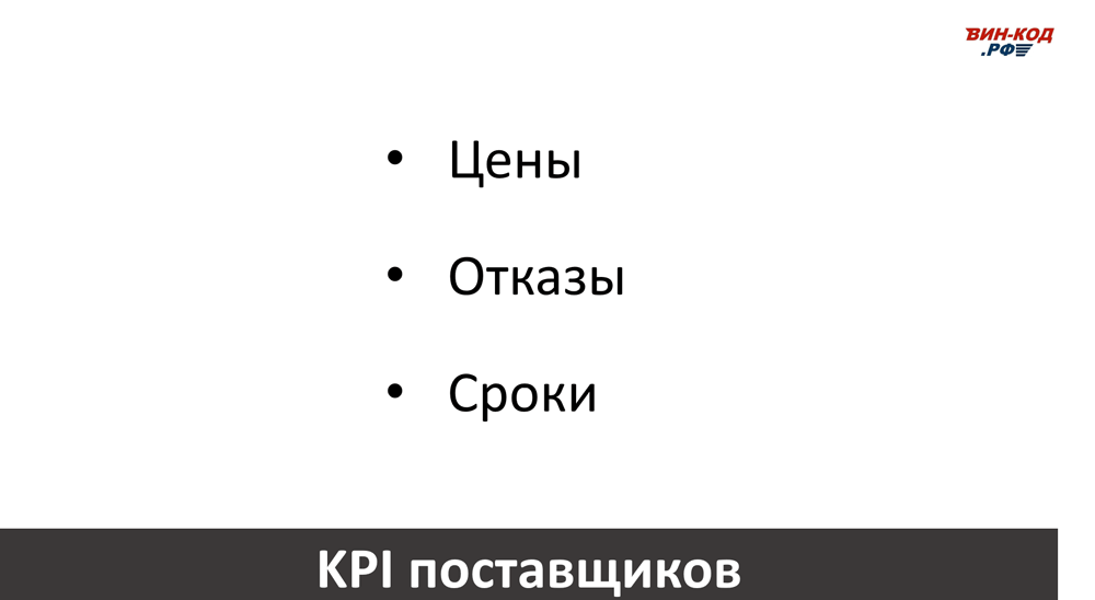 Основные KPI поставщиков в Иркутске